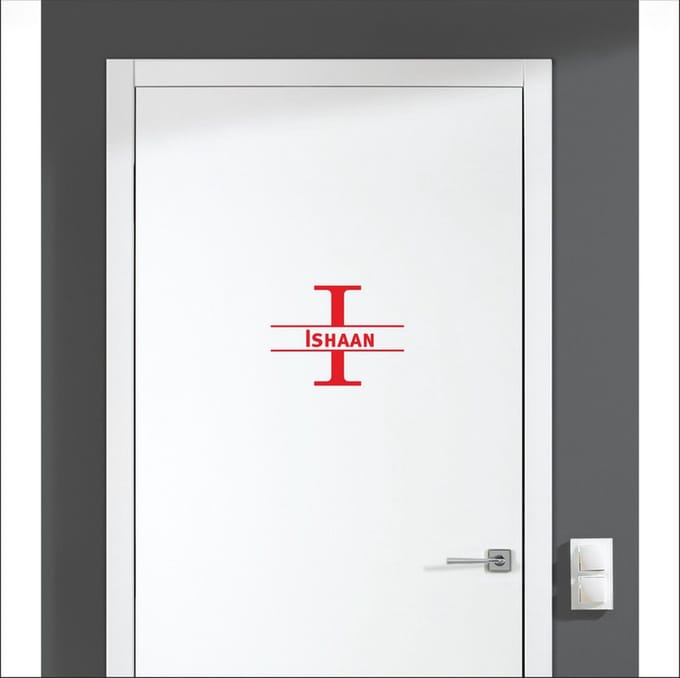 Deursticker Met Naam -  Ishaan - Rood