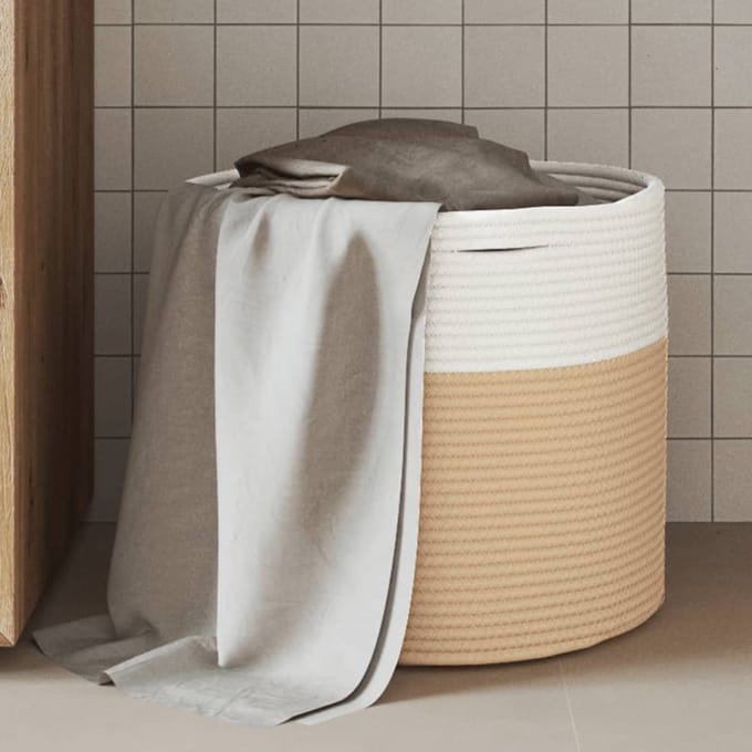 vidaXL - Opbergmand - Ø - 40x35 - cm - katoen - beige - en - wit