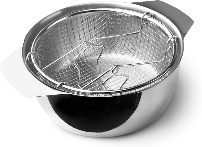 Friteuse met mand en deksel 20 cm inductie roestvrijstaal