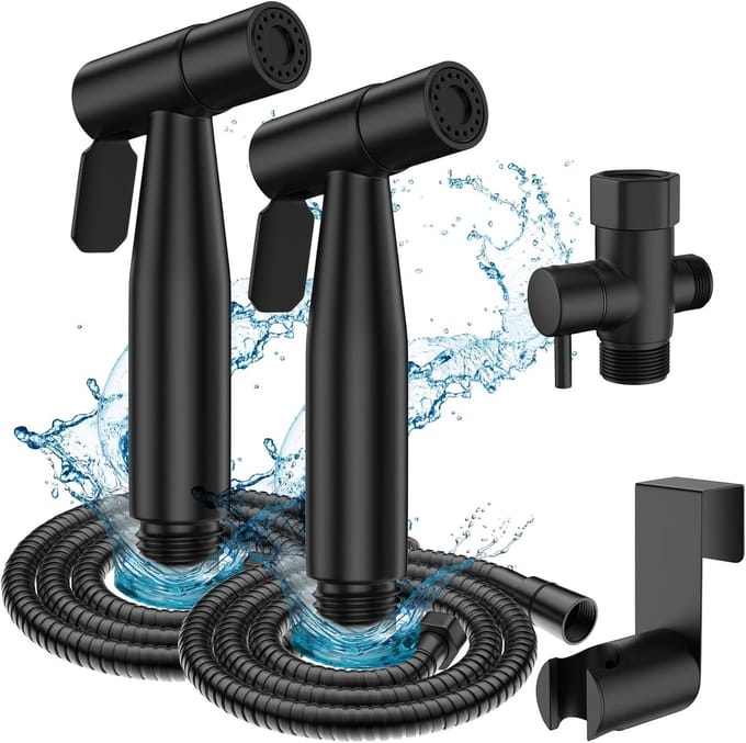 Toilet Bidet Sprayer – Handheld Spray Kit with Adjustable Pressure – Stainless Steel – Easy Installation (2-Pack, Matte Black)