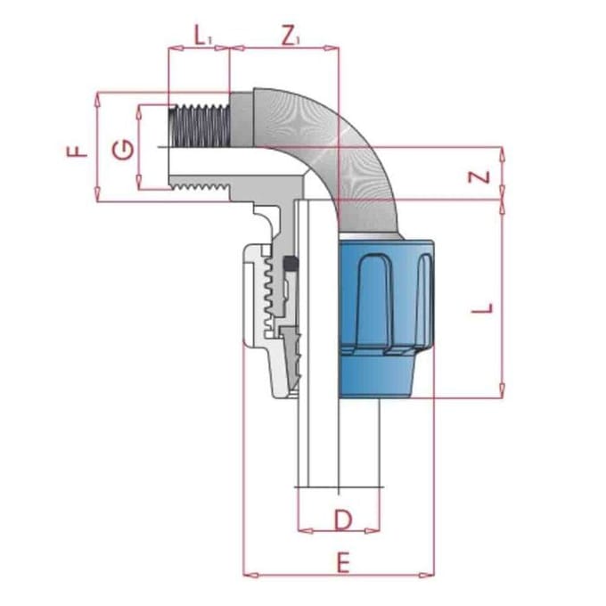 Raccord PE - CEPEX - Coude 90° 20 mm x 1/2 - Polypropylène - Compression - PN10 Eau potable