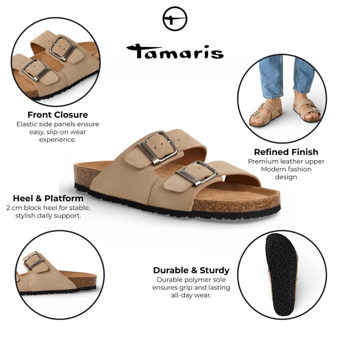 Tamaris herenslippers van zandbeige leer met instapzool.