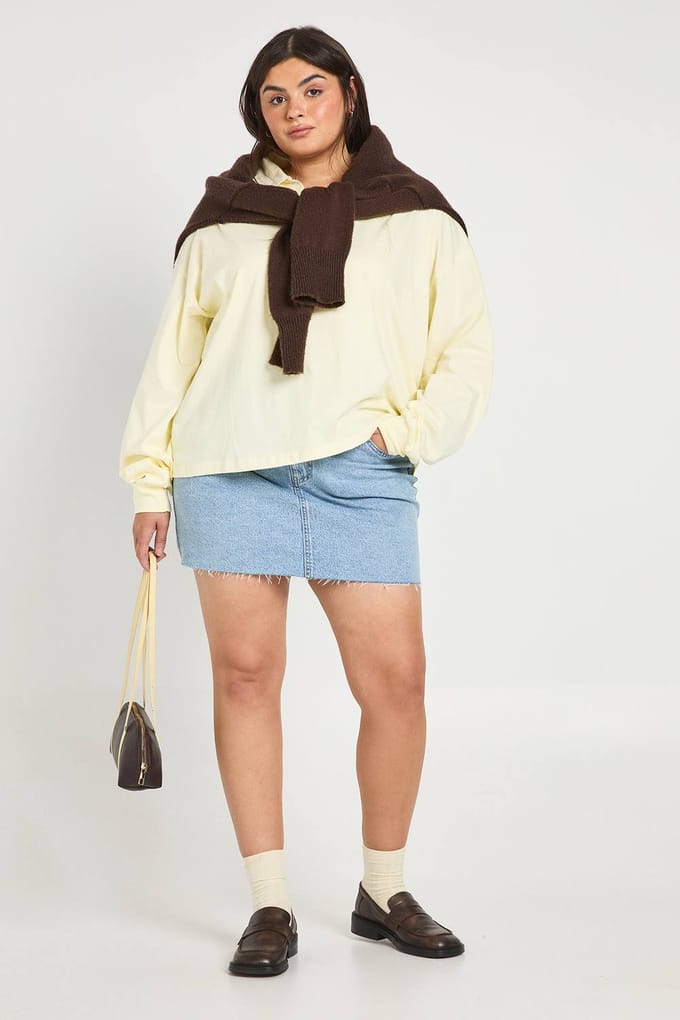 boohoo Dames Plus Denim Minirok | Licht Gebleekt | Maat: 56
