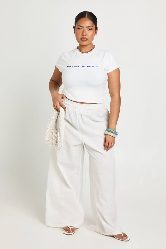 boohoo Dames Plus No Crying On The Yacht Print Baby Tee | Wit | Maat: 44