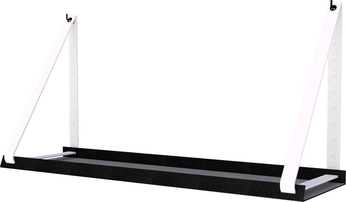 Handles and more - Stalen wandplank zwart 70cm + leren plankdragers Wit