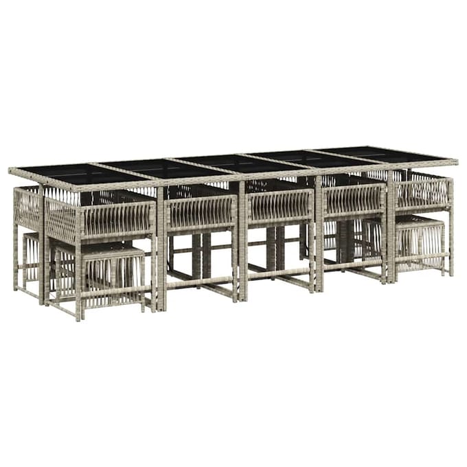 vidaXL - 15-delige - Tuinset - met - kussens - poly - rattan - lichtgrijs