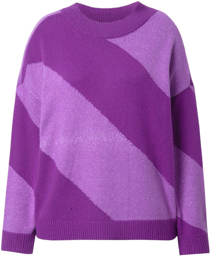 Studio Untold - Dames - Trui oversized diagonale blokstrepen - Paars - Maat 46+