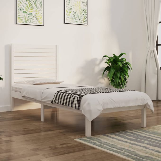 vidaXL - Bedframe - massief - hout - wit - 75x190 - cm