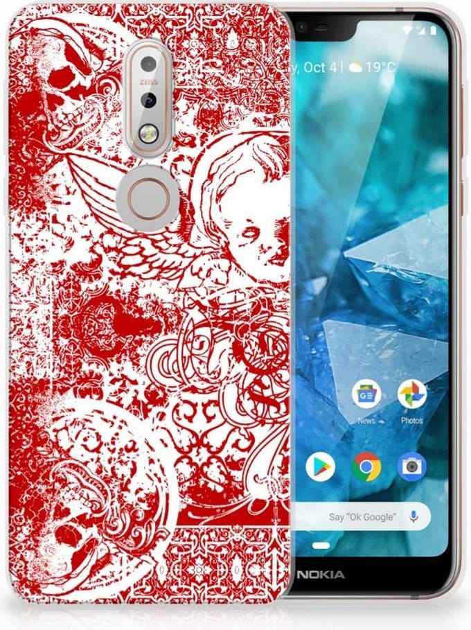 Silicone Back Case Nokia 7.1 Angel Skull Rood