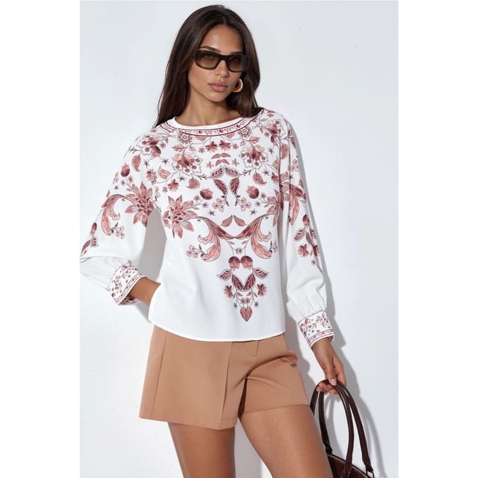 Bloemengestikte Crêpe Blouse