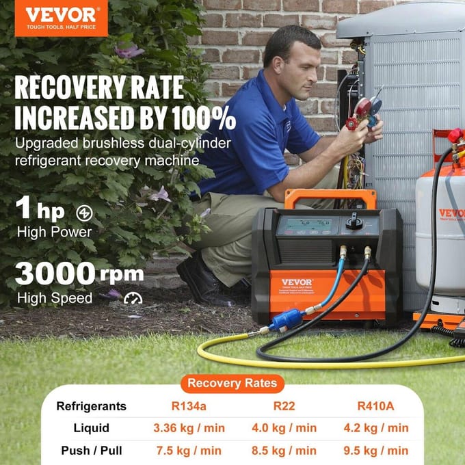 Machine de récupération de réfrigérant 1 CV Double cylindre Sans balais Portable AC