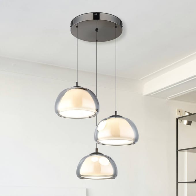Globo LED hanglamp Avila, rookgrijs/zwart, glas, CCT, dimbaar