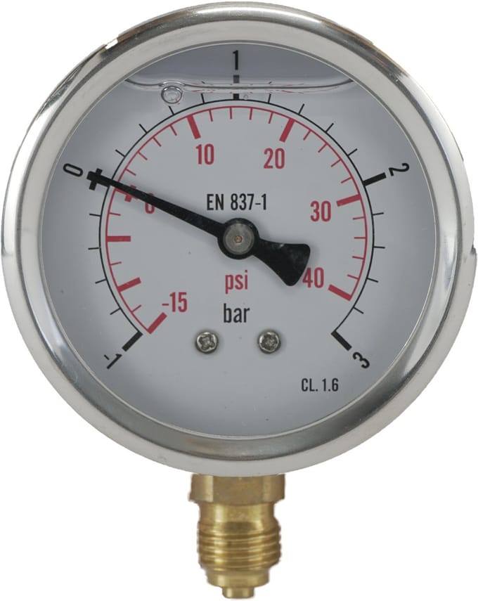 -1..3 Bar Glycerine Manometer Onderaansluiting RVS/Messing 63 mm Klasse 1.6 - ML-1363SVG