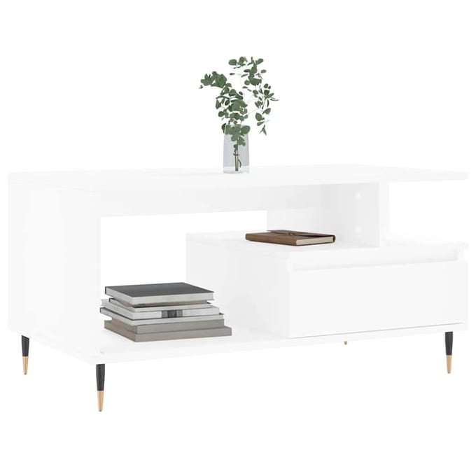 vidaXL - Salontafel - 90x49x45 - cm - bewerkt - hout - wit