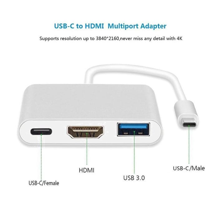3-in-1 Type-C Hub USB C naar HDMI-compatibele splitter 4K HDMI USB 3.0 PD snellaadadapter Type C dockingstation voor pc-laptop wit