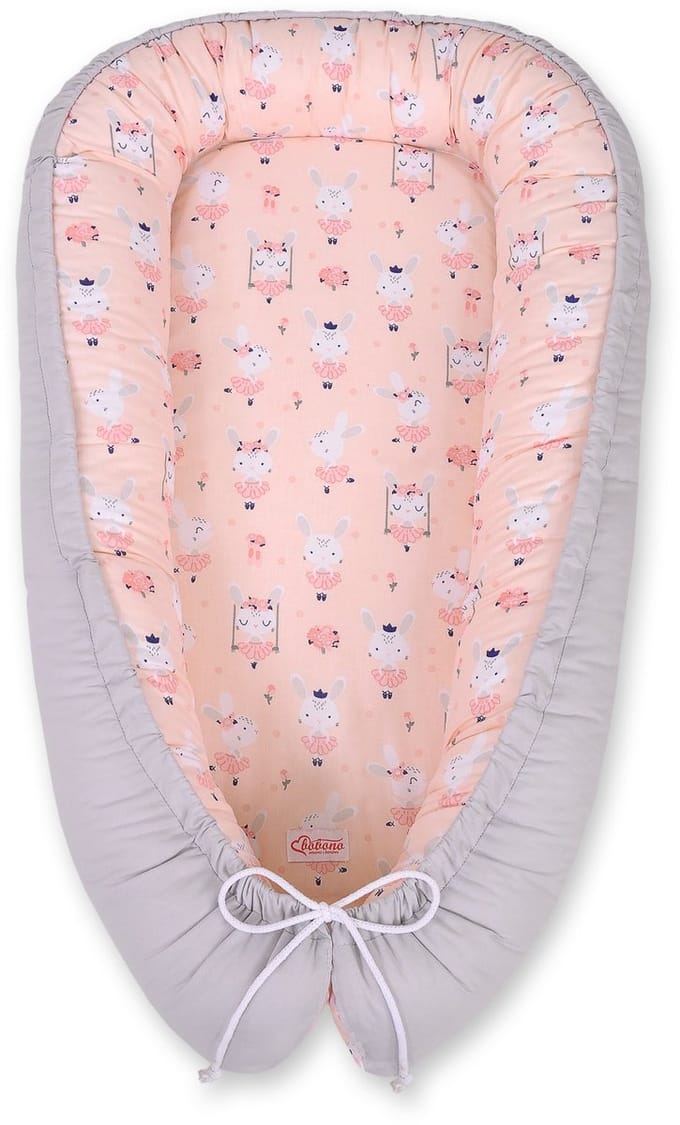 Babynest dubbelzijdig Premium Cocoon voor baby's BOBONO- ballerina's roze