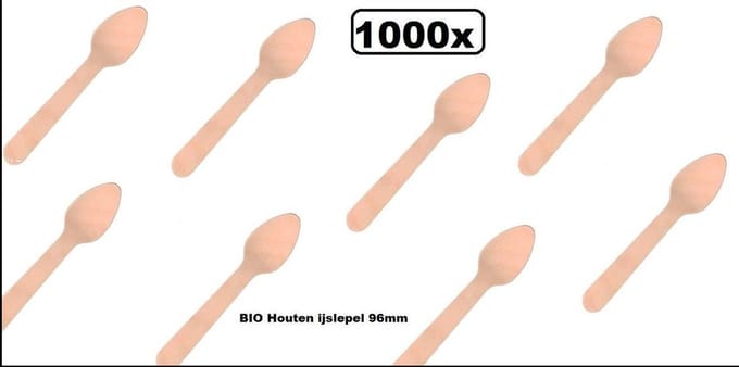 1000x BIO Houten ijslepel 96mm - Softijs schepijs ijs lepel hout