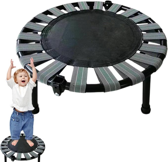 Mini Trampoline - Oefen Springbed - Thuis Fitness - Stille Werking - 45x16cm - Grijs