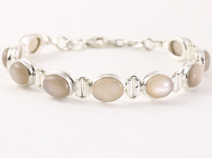 Zware zilveren armband met grijze maansteen