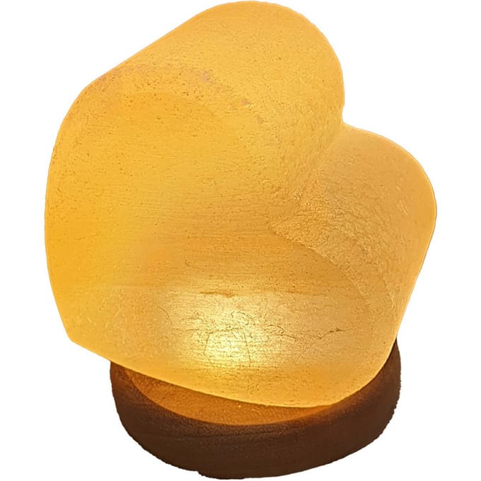 Wagner Life Zoutlamp hart, houten voet, USB-aansluiting, barnsteen