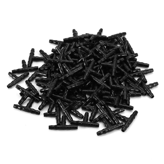 Raccord de tuyau cannelé en T pour arrosage par aspersion, système goutte-à-goutte, 100 pièces black