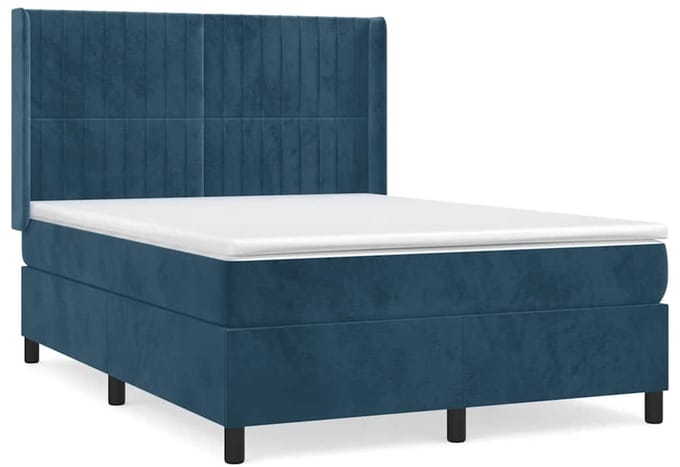 vidaXL - Boxspring - met - matras - fluweel - donkerblauw - 140x200 - cm