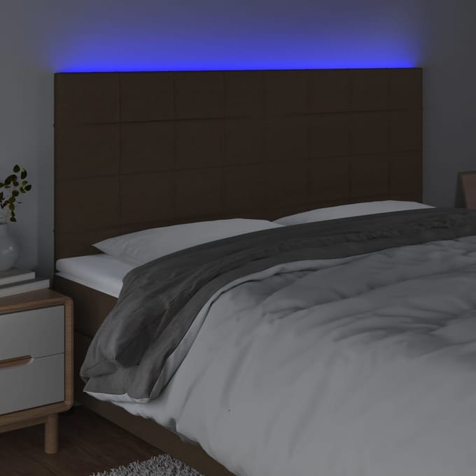 vidaXL - Hoofdbord - LED - 200x5x118/128 - cm - stof - donkerbruin