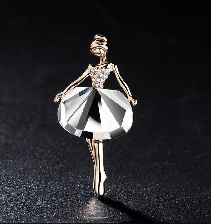 Klassieke Ballet Dans Broche, Elegante Dames Bal Sieraden Cadeau, Modieuze Meisjes Badge Accessoires wit