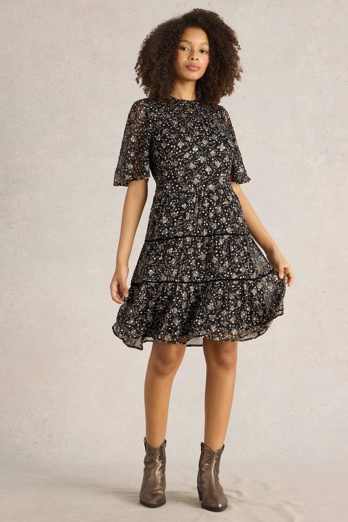 White Stuff Erin Metallic Dress Black Multi Taglia: 20 | Abiti Midi Outlet | Donna | Nero