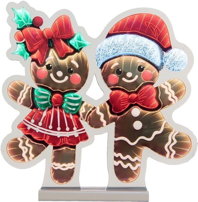 Clayre & Eef Kerst Infinity Spiegel Lamp Gingerbread man 37x7x37 cm Bruin Kunststof