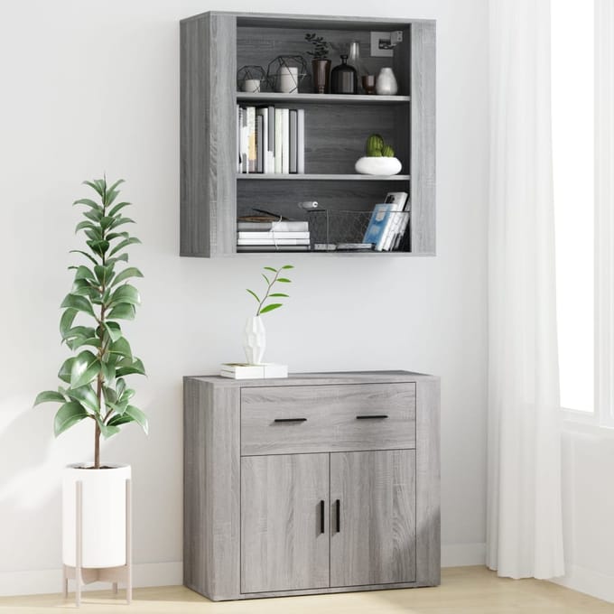 vidaXL - Hoge - kast - bewerkt - hout - grijs - sonoma - eikenkleurig