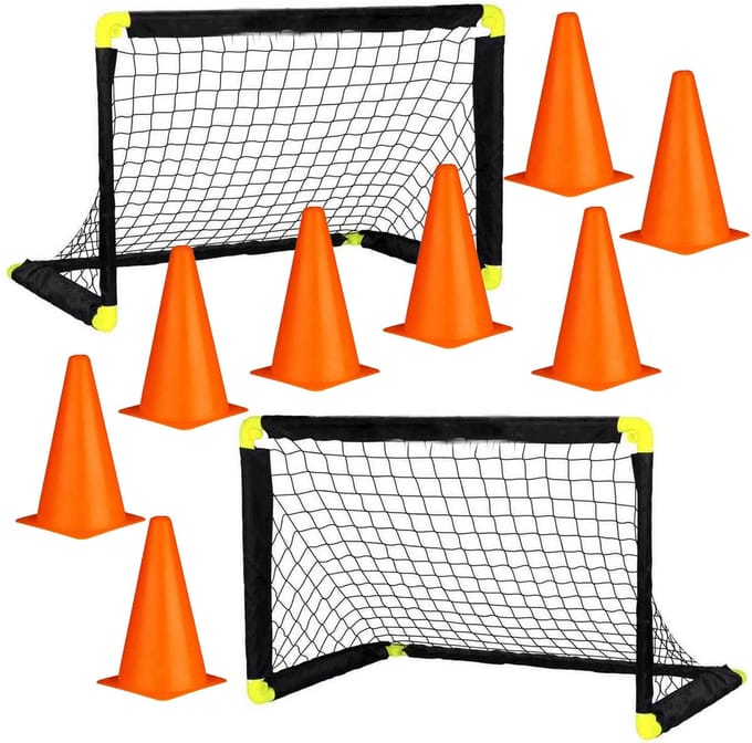 Sportx Voetbal set - 2x goals met 8x oranje pionnen - 22 cm