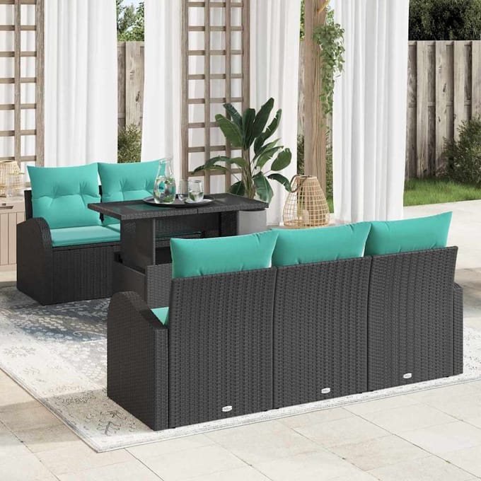 vidaXL - Tuinbank - Set - 6 - st - Zwart - Poly - Riet