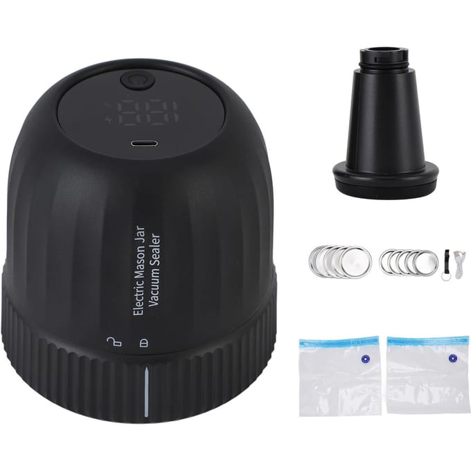 Kit Scelleur de Bocaux Sous Vide Électrique Batterie 1200mAh Rechargeable Portable Bocaux de Conserve Scellage Sous Vide noir