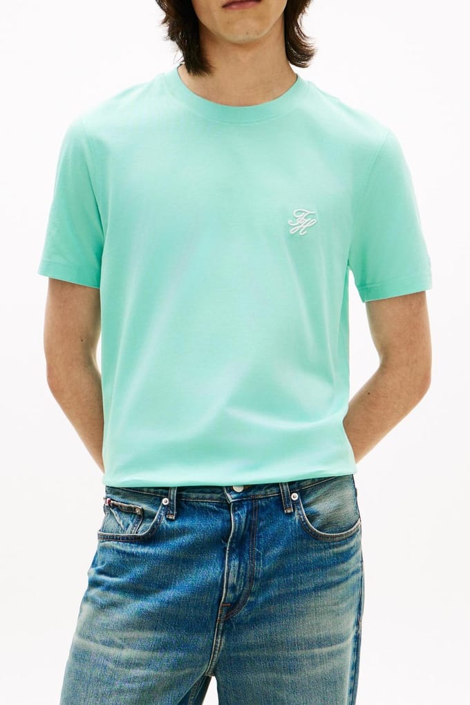 Tommy Hilfiger Script Monogram T-shirt Arctic Aqua Größe: S | Basic T-Shirts Outlet | Herren | Cyan