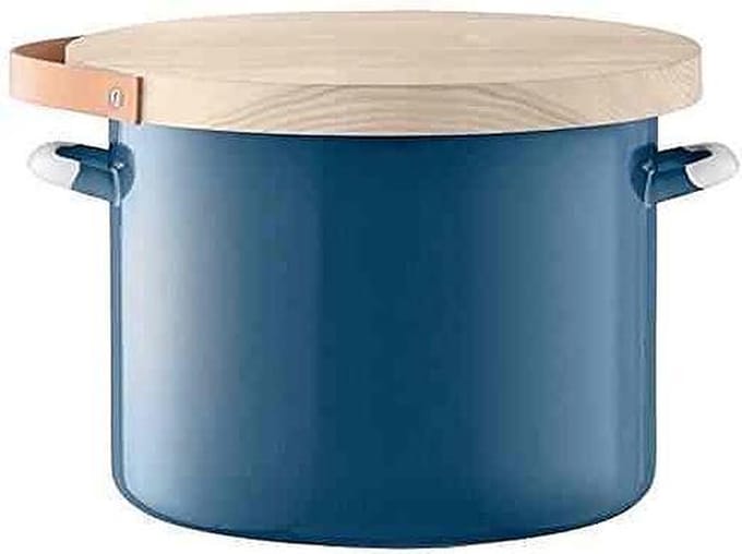 LSA Utility Voorraadpot - Incl. Eikenhouten Deksel - Geëmailleerd Staal - Ø 31 x 25 cm - Blauw