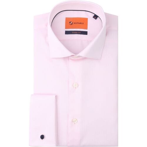 Suitable Overhemd Dubbel Manchet Roze - Maat 40 - Heren - Overhemden Formeel