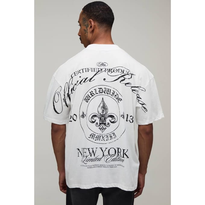 Wit Oversized T-shirt Met New York Embleem Print Over De Naden | White | Size XL