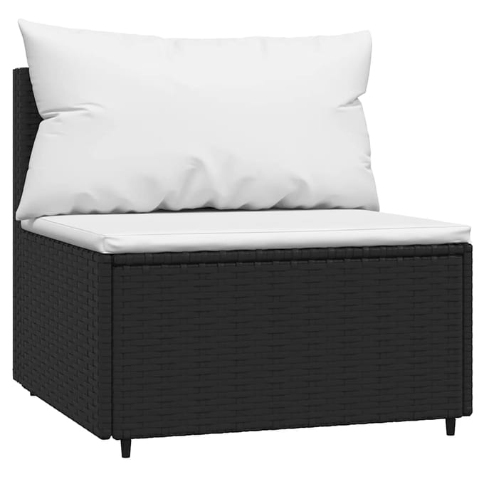vidaXL - Tuinmiddenbank - met - kussens - poly - rattan - zwart
