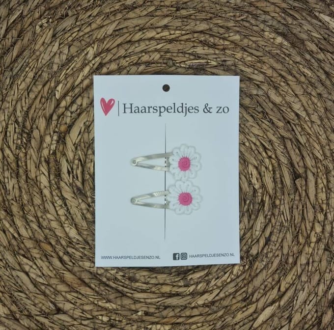 Haarspeldje Flower - daisy - madeliefjes - roze — 4 cm / zilver