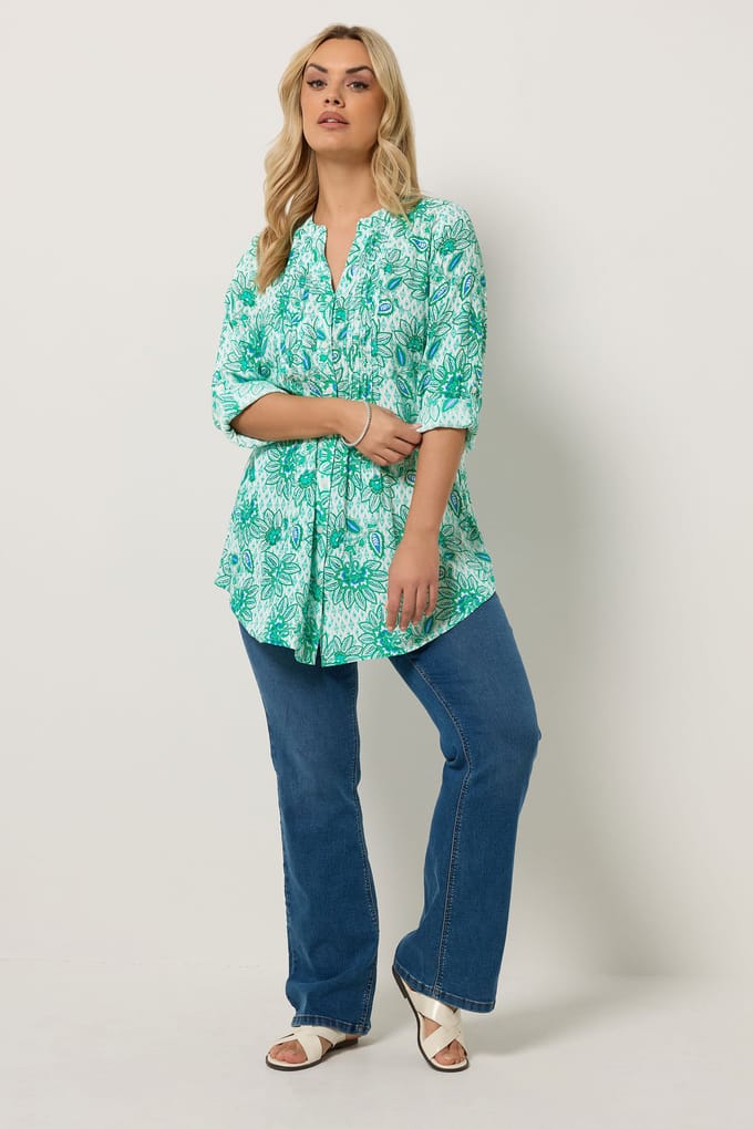 Yours Groene Paisley Blouse Met Fijne Plooien Size 48