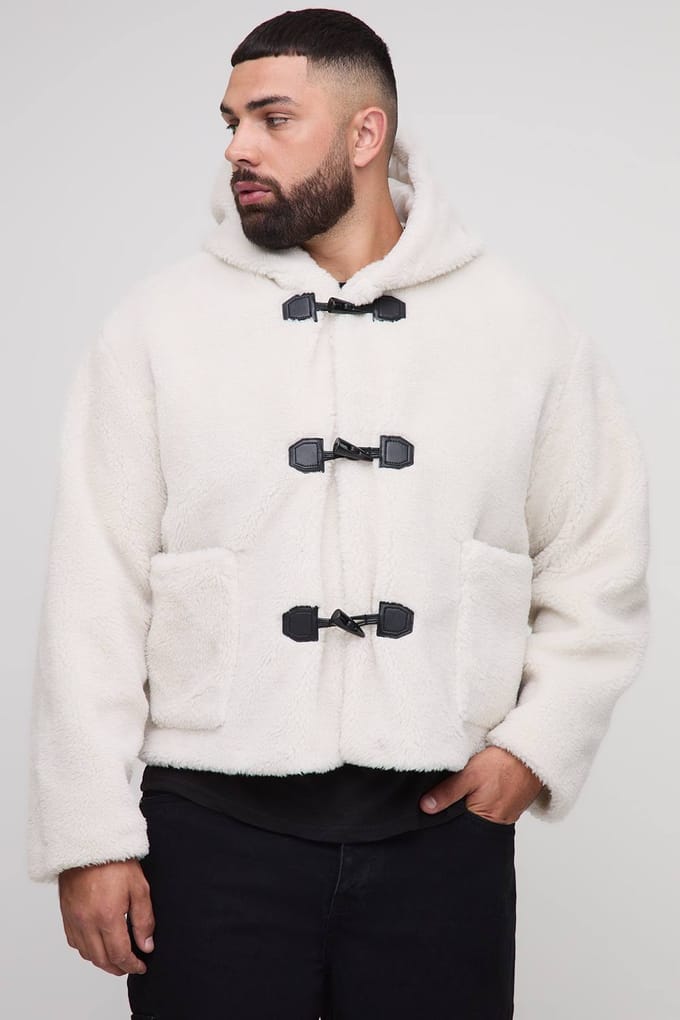 Plus Borg Regular Fit boxy Duffle Coat | Ecru | Size 4XL