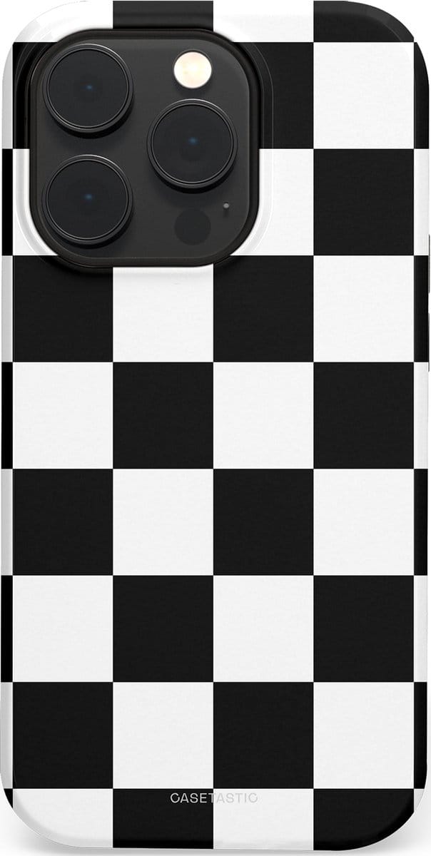 Casetastic hoesje geschikt voor Apple iPhone 14 Pro - MagSafe - Dubbellaagse bescherming - Schaak - Fashion Case - Zwart Wit Zilver