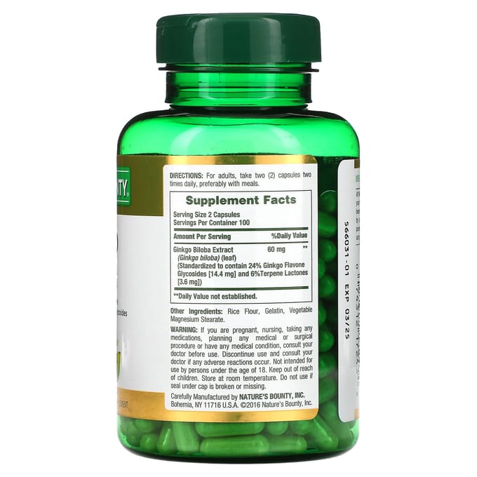 Nature's Bounty, Ginkgo Biloba, 200 Capsules (30 mg par capsule)