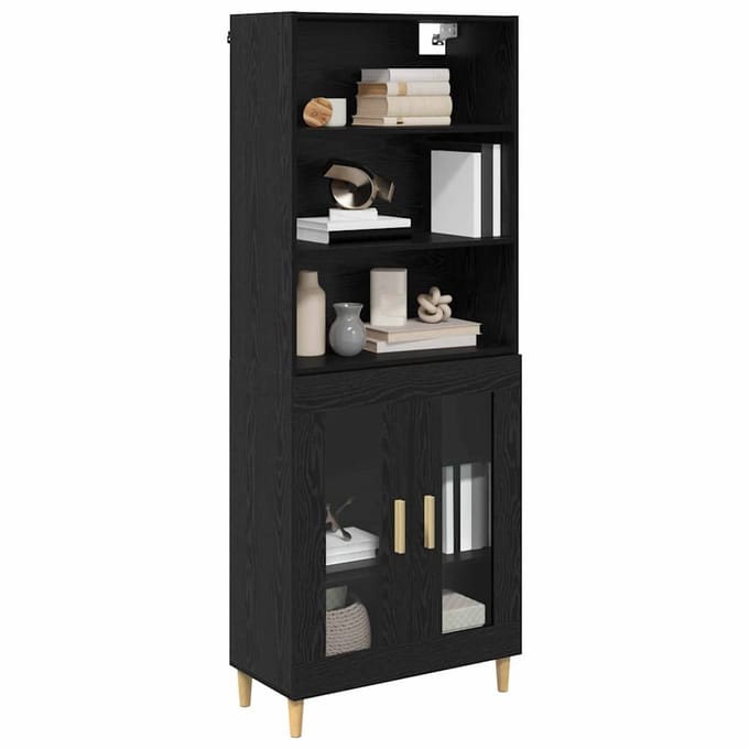 vidaXL - Highboard - Zwart - Eiken - 69,5 - x - 32,5 - x - 180 - cm - Bewerkt - hout