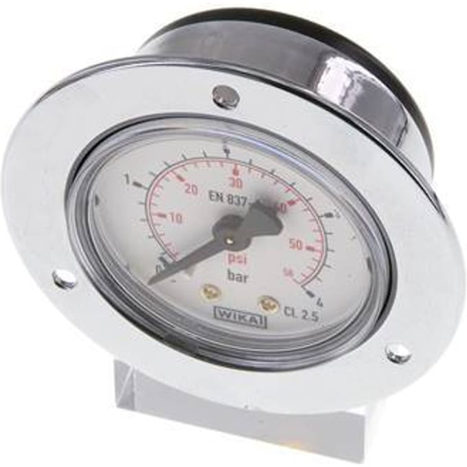 0..4 Bar Paneelmontage Manometer Staal/Messing 50 mm Klasse 2.5 (Voorflens) - MW0450SH-FP