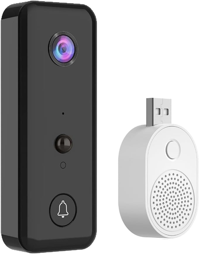 Videodeurbel met camera - Draadloze deurbel - Thuisbeveiliging - PIR bewegingsdetectie - Compact formaat - Zwart