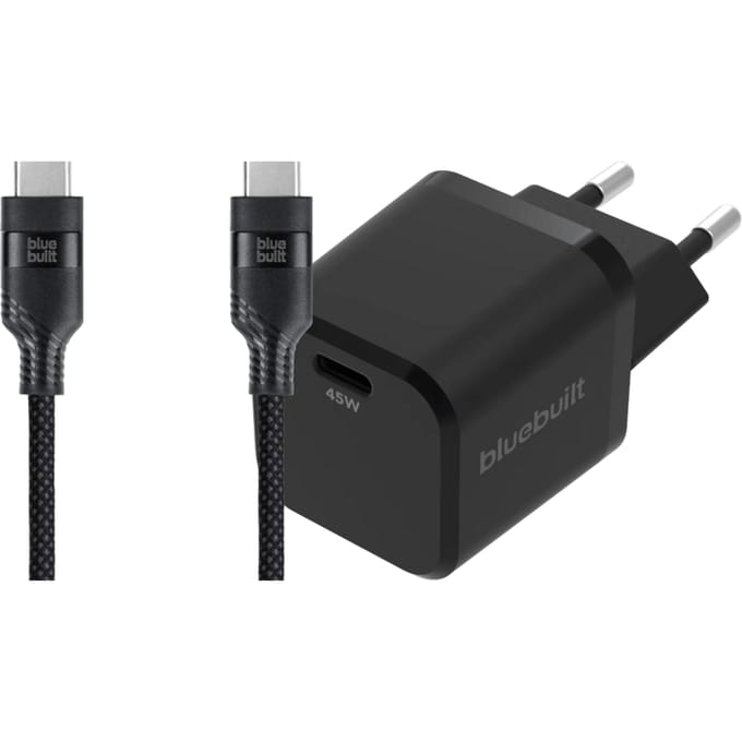 BlueBuilt Power Delivery Oplader 45W + Usb C Kabel 1,5m Nylon Zwart