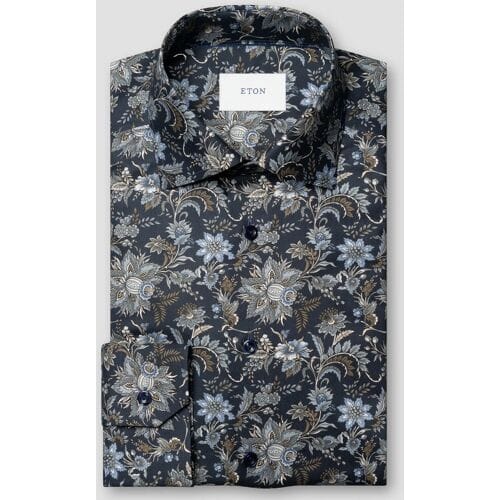 Eton Overhemd Bold Allover Floral Pattern Signature Twill Blauw-Multi / male