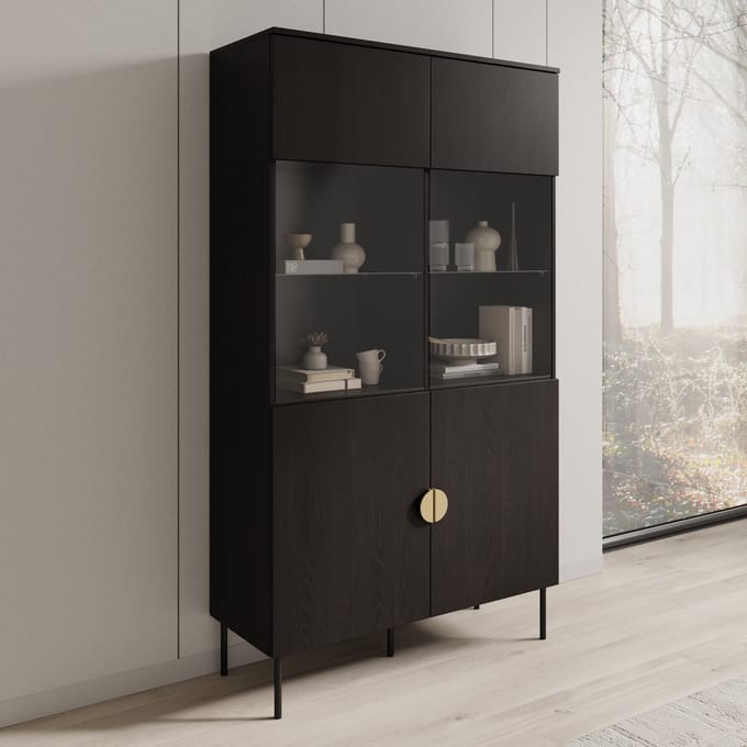 Meubella - Vitrinekast Monor - Zwart eiken - 107 cm